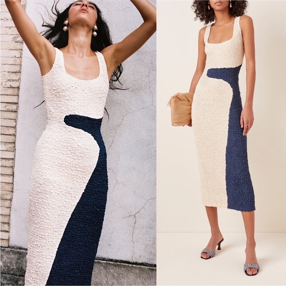 NWOT Mara Hoffman Blue Sloan popcorn Dress S $725